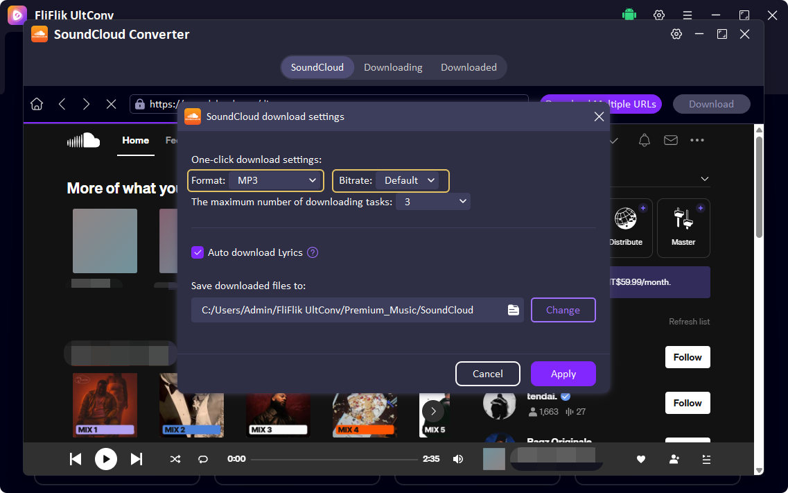 soundcloud download settings