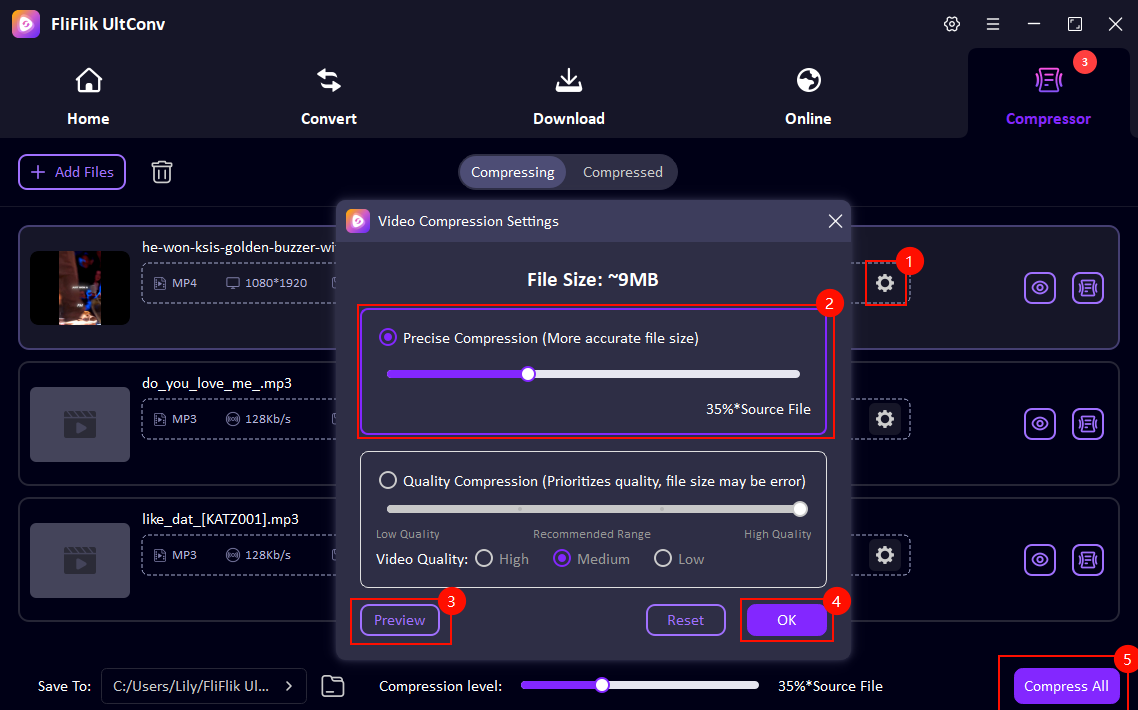 customize compression setting
