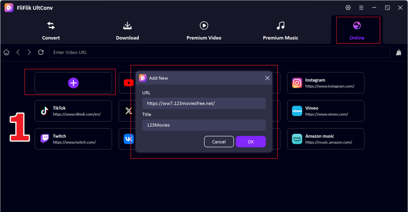 open the online tab of 123movies in ultconv