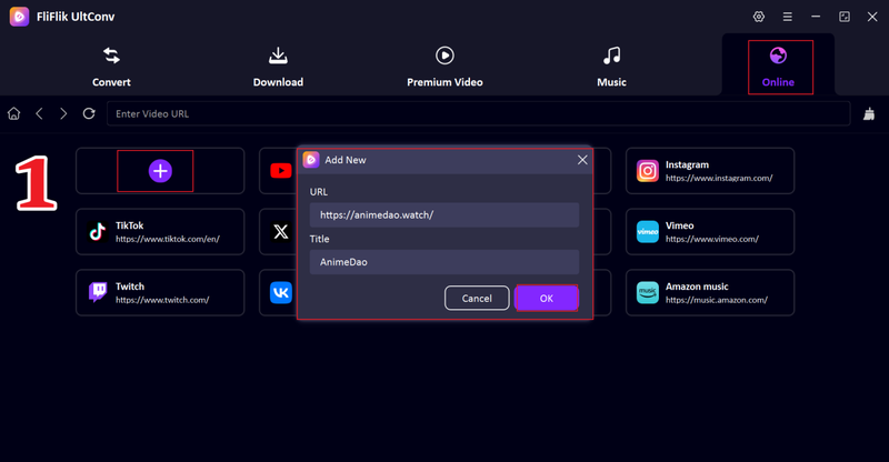 Open Online Tab of Animedao in Ultconv