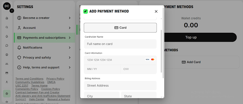 add bank or payment method