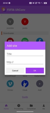 add site in ultconv app