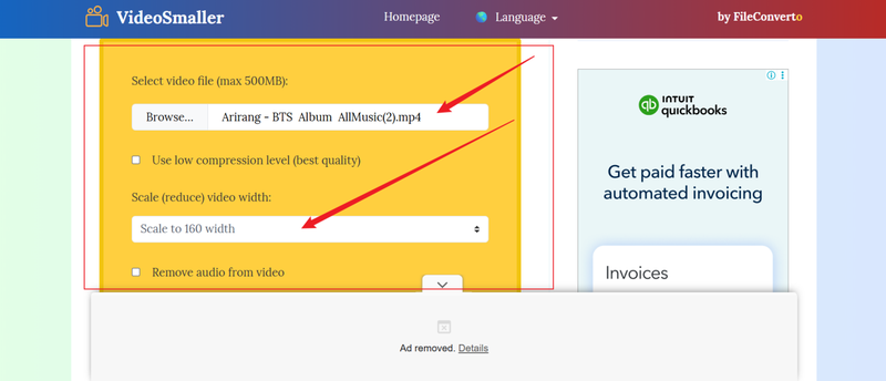 Adjust Compression Settings in Videosmaller