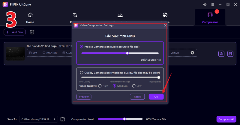 Adjust Video Compression Level in Ultconv