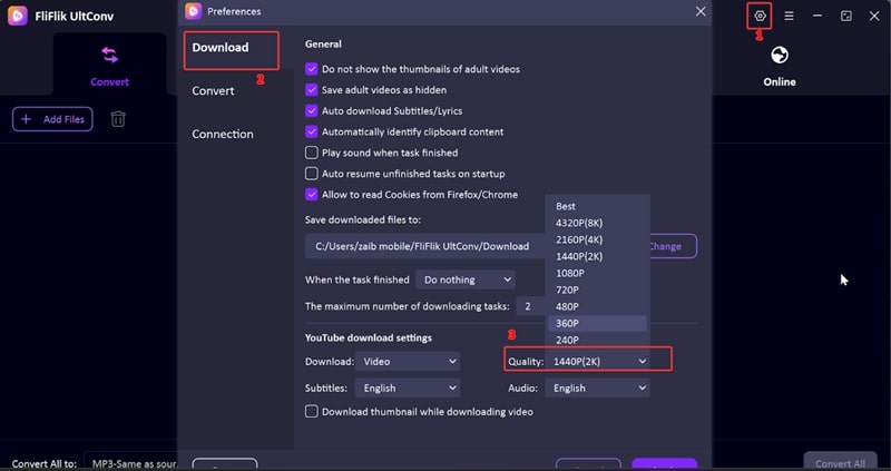 Set output format and resolution