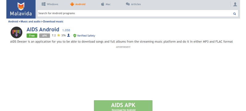 Aids Deezer Android App