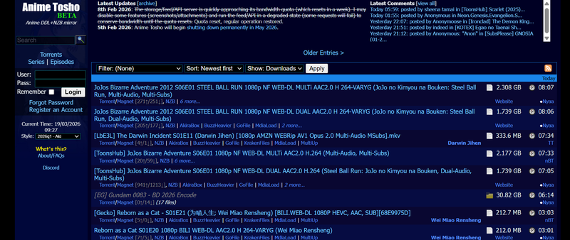 Anime Tosho Anime Download Site Homepage
