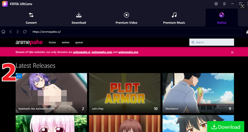 AnimePahe interface inside UltConv