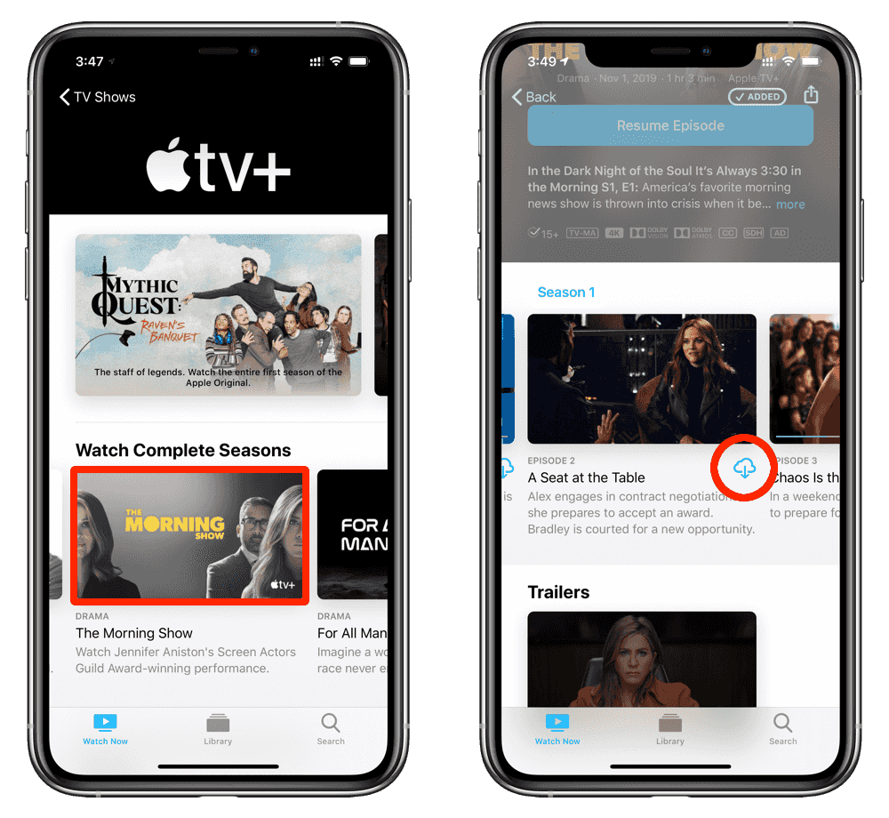 tap the download button to save an apple tv+ show on iphone