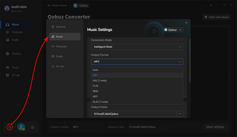 Audicable Select Output Format and Audio Quality