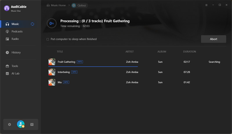 Audicable Start Recording Qobuz Playlist