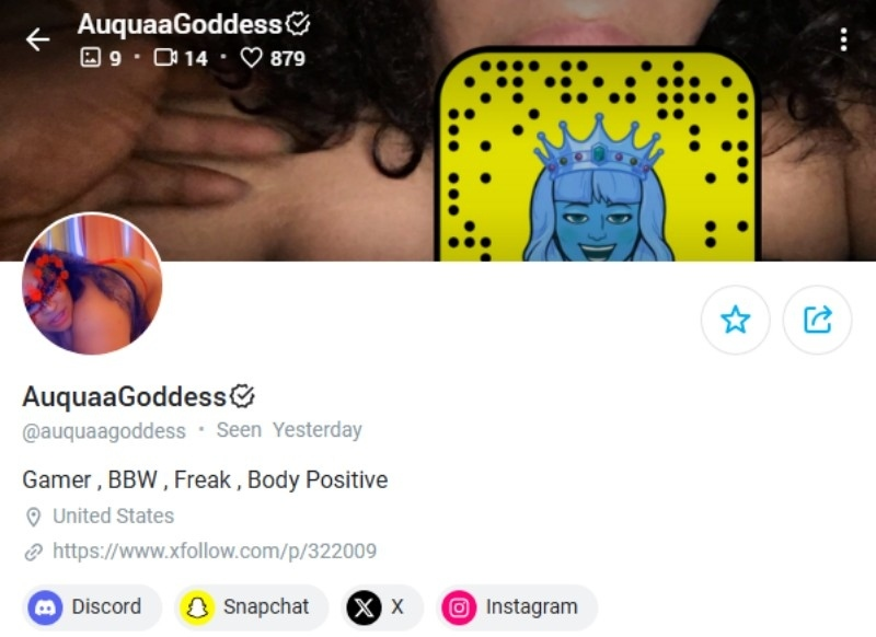 bbw creator profile auqua goddess