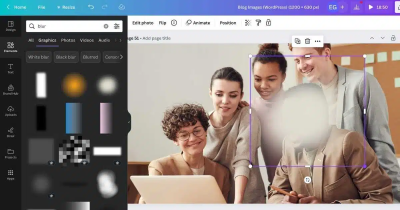 칸바에서 이미지를 흐리게 만들기