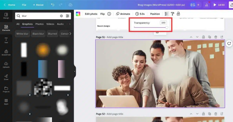 칸바에서 사진을 흐리게 만들기