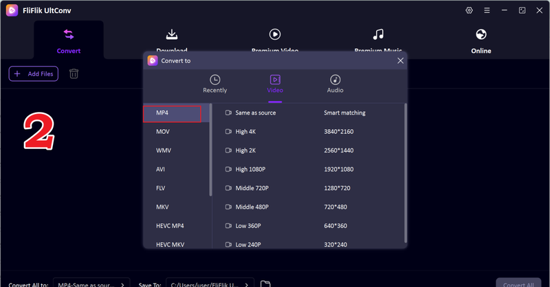 Choose Format in Ultconv Video Downloader