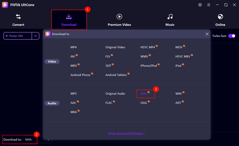 choose m4a output format ultconv
