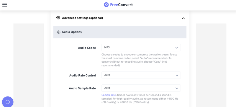 Choose Mp3 Format in Freeconvert
