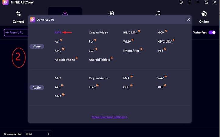 choose output format mp4