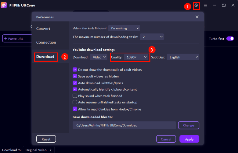 choose output format settings