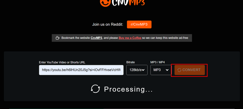 Click Convert Button Cnvmp3