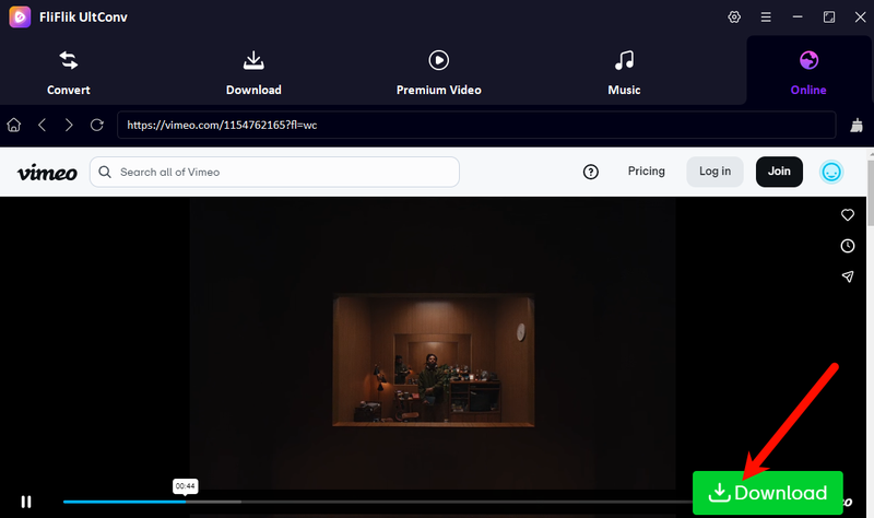 Click Download Button for Vimeo Video