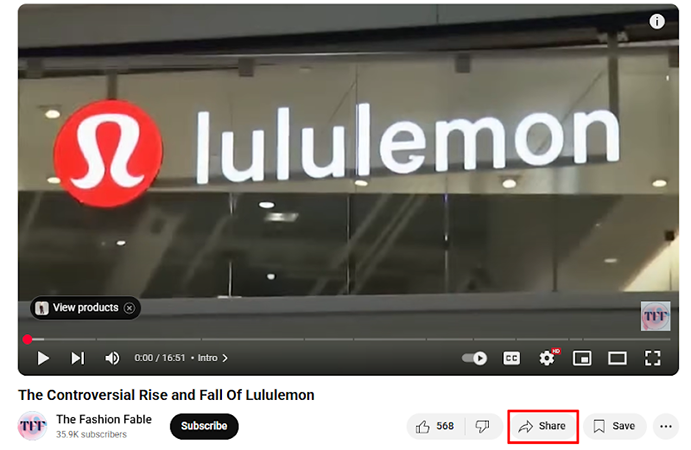 Click share button in YouTube video