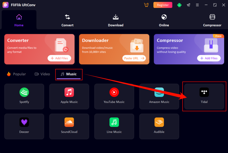 Open Tidal in Ultconv Built in Browser