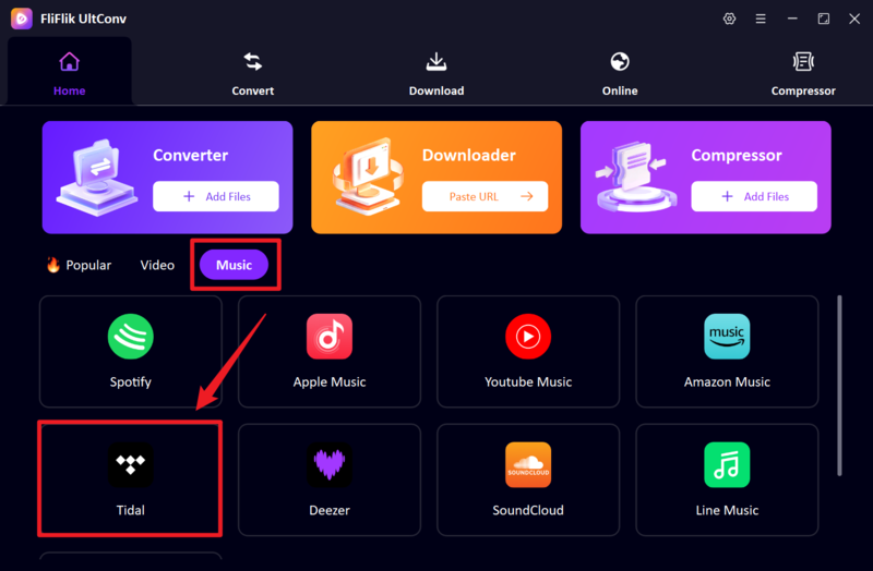 Open Tidal in Ultconv Built in Browser