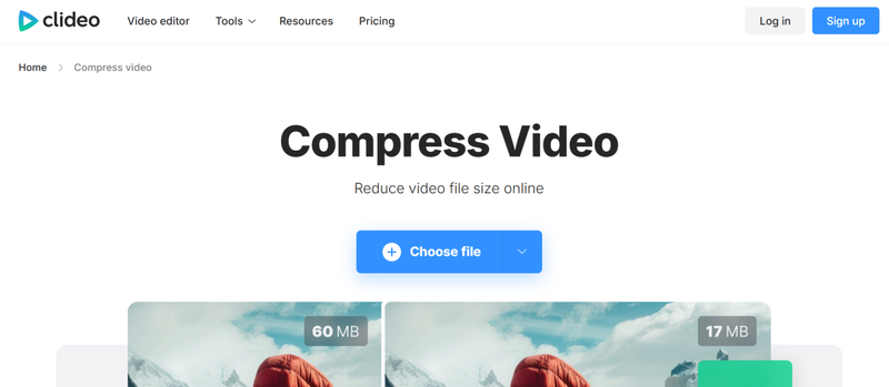 Clideo Online Video Compressor Interface