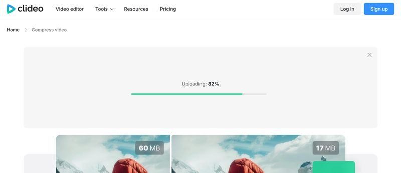 Clideo Video Uploading Process Screen