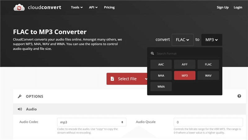 select output format in cloudconvert