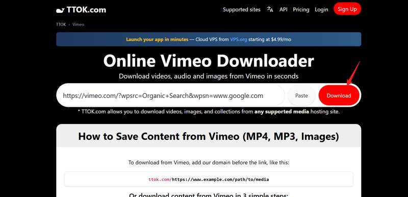 Convert Vimeo to Mp3 with Ttok