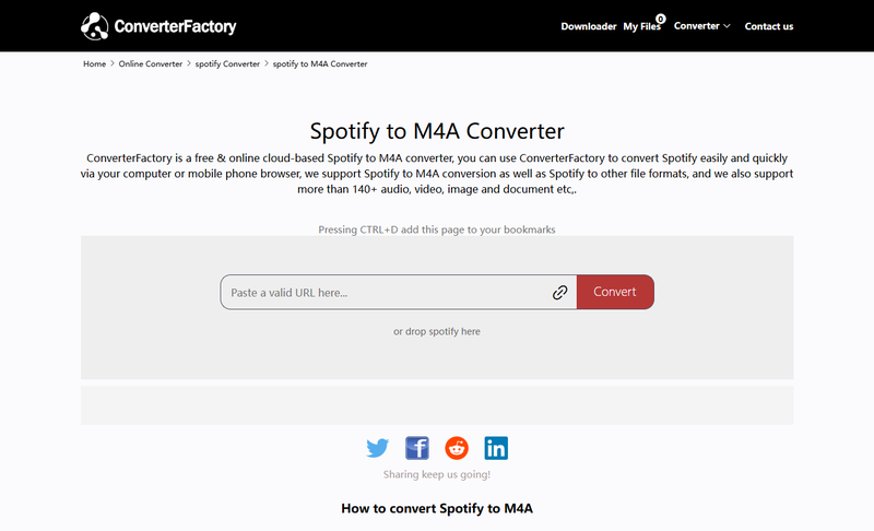 Converterfactory Spotify to M4a Online Converter Homepage
