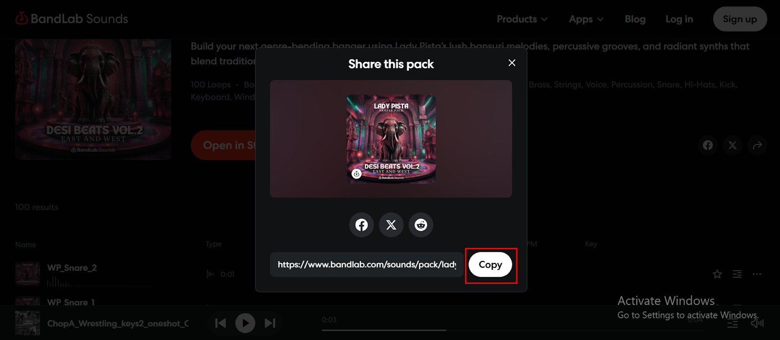 copy bandlab song url
