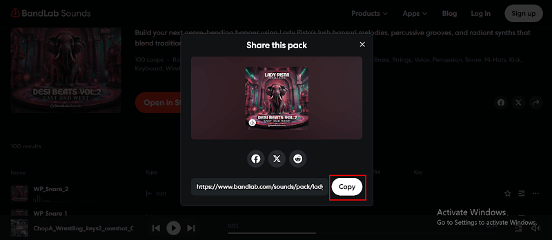 copy bandlab song url