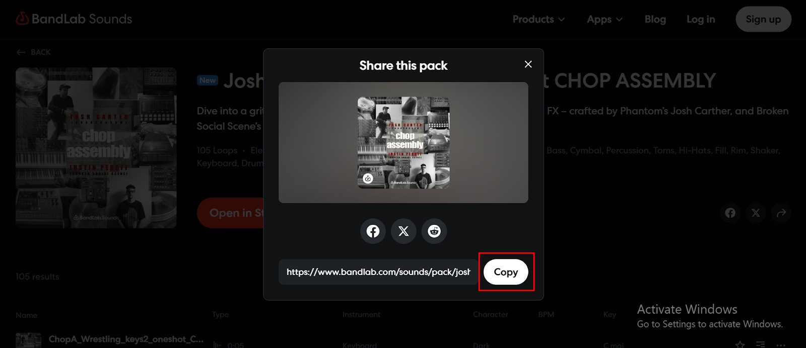 copy bandlab track url