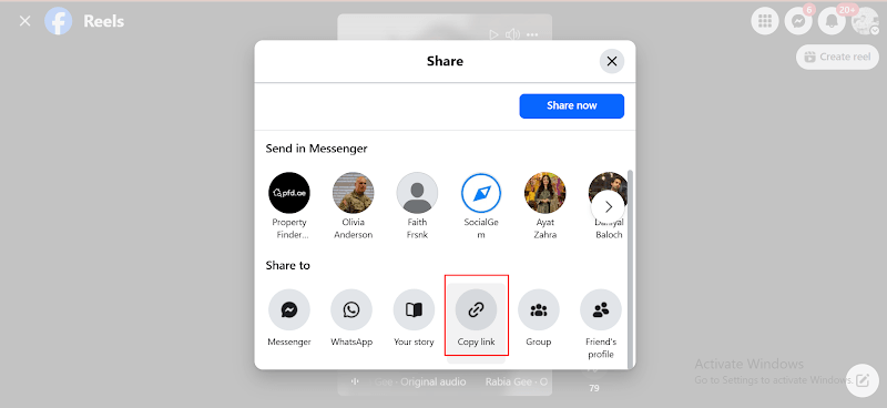 Copy Facebook Story Link