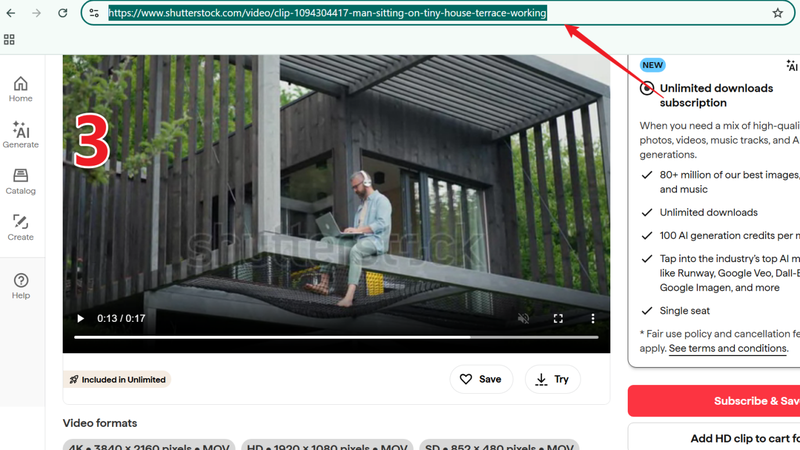 Copy Shutterstock Video Link from Browser