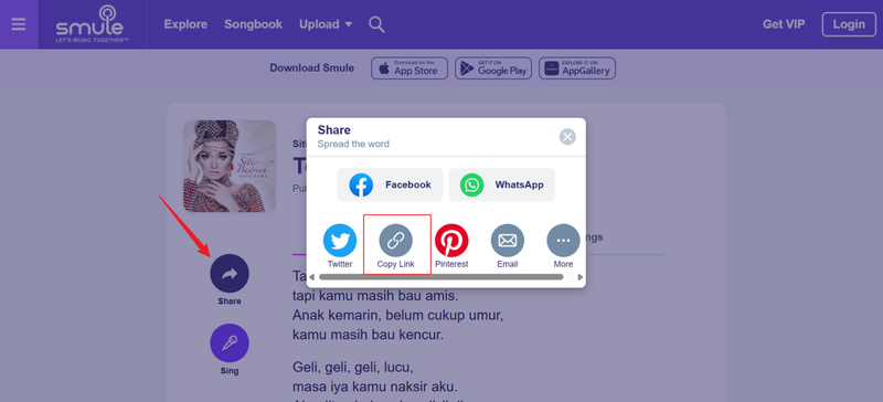 Copy Smule Song Link
