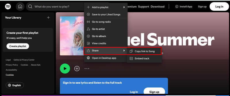 Copy Spotify Track Link