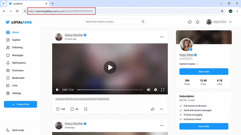 copy the loyalfans video url