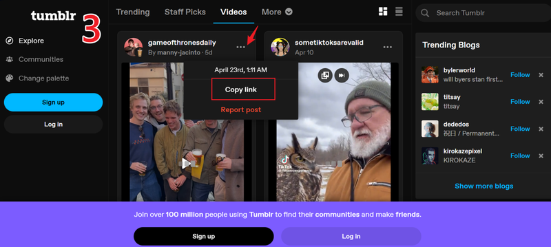 Copy Video Link from Tumblr