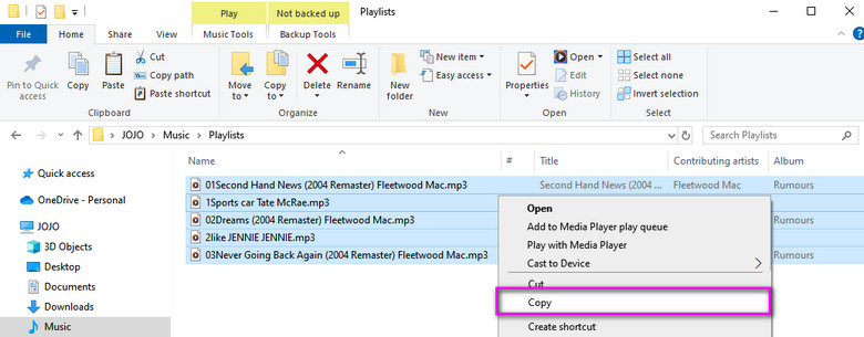 copy youtube music downloads to usb