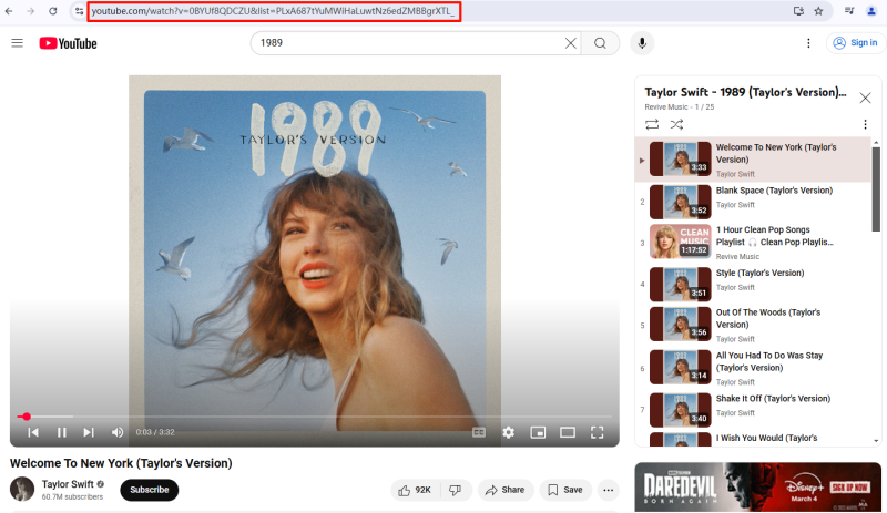 Copy YouTube playlist URL