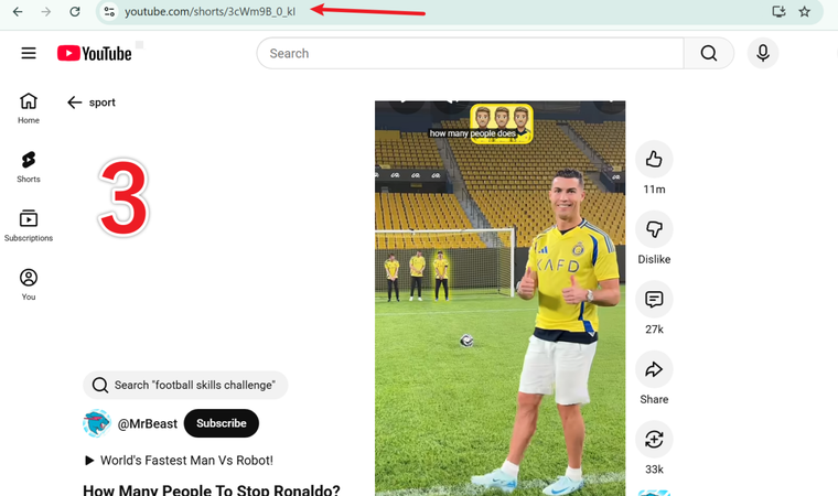 copy VIPRow sports video link from YouTube