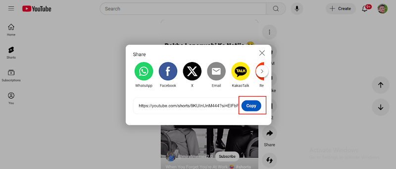 Copy YouTube video link