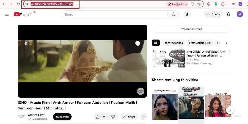 Copy YouTube Video URL for Conversion