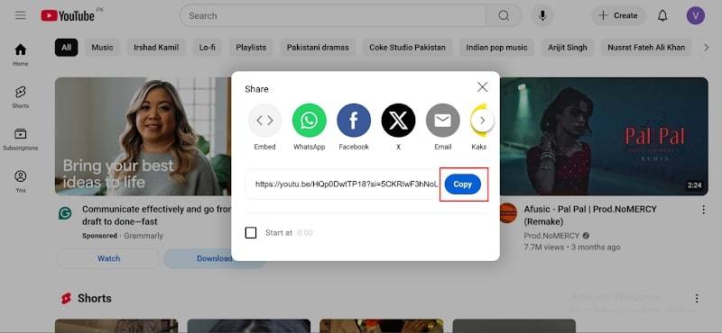 Copy YouTube Video URL MP3Quark