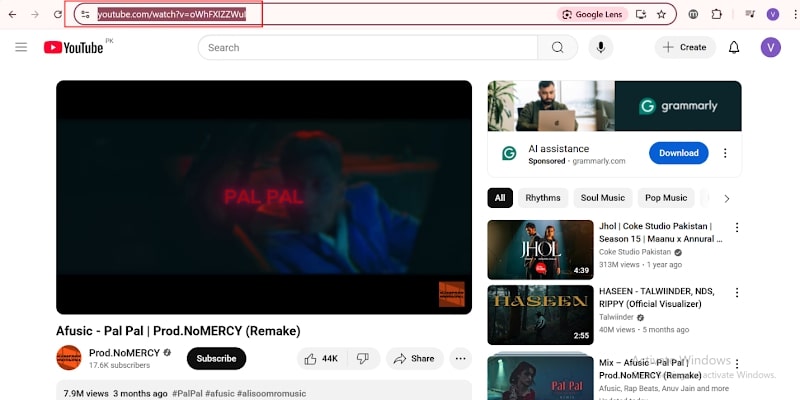 Copy YouTube video URL PalPal