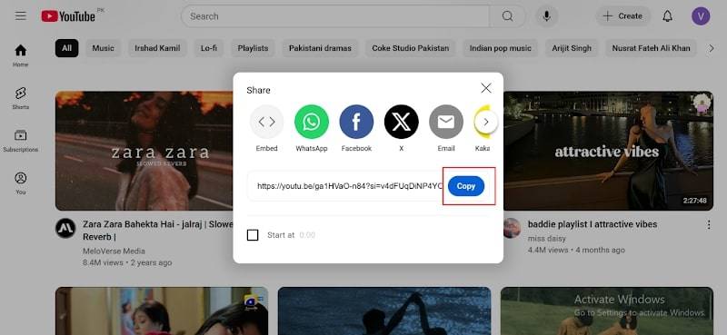 Copy YouTube Videos URL Y2Mate